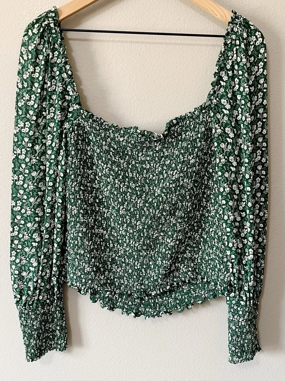 Reformation Green White Floral Ditsy Print Pinto Smocked Top Plus Size 1X